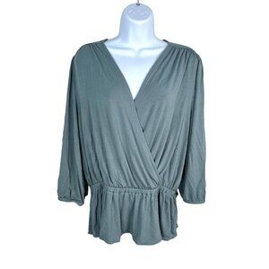 Lauren Ralph Lauren faux wrap‎ peplum blouse sage green sz L